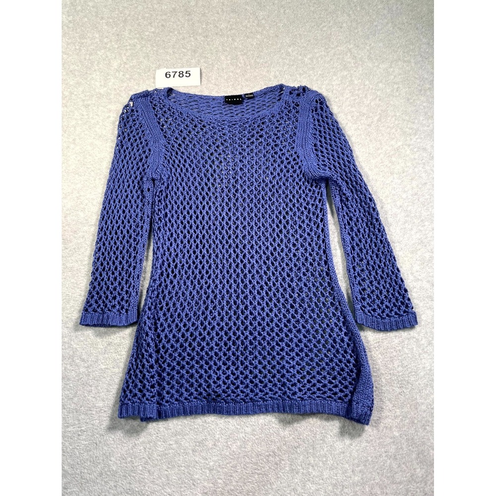 Tribal Sweater Womens Large Blue Open Knit Crochet Boat Neck Casual‎ Outdoor